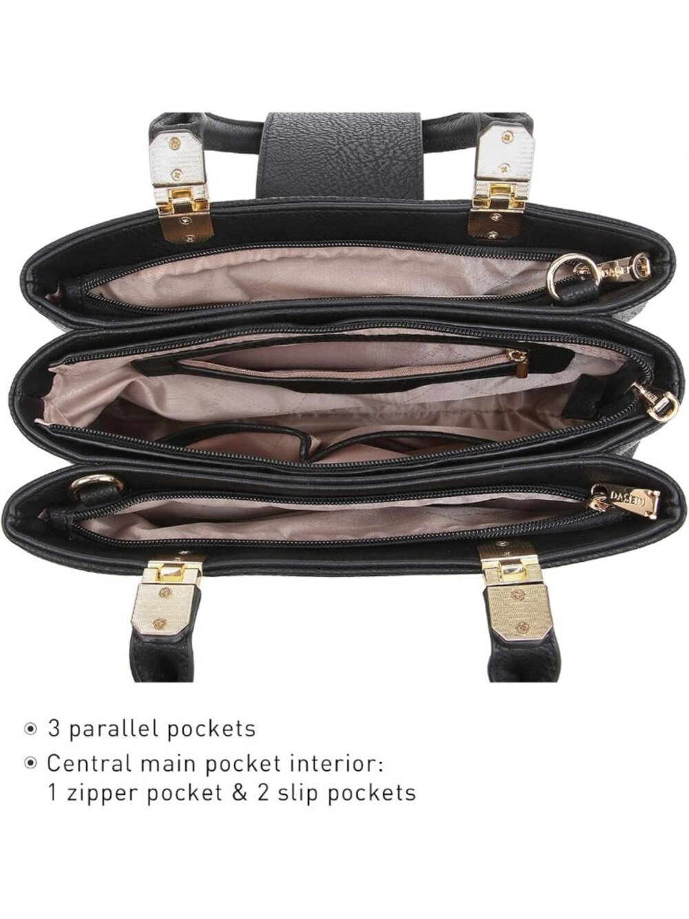 Stylish Vegan Leather Satchel Handbag - Medium Tote Purse with Top Handle - Picture 5 of 6